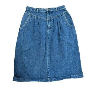 Denim skirt women's size 12 Midi Preppy Casual Minimalist Cotton Pockets vintage